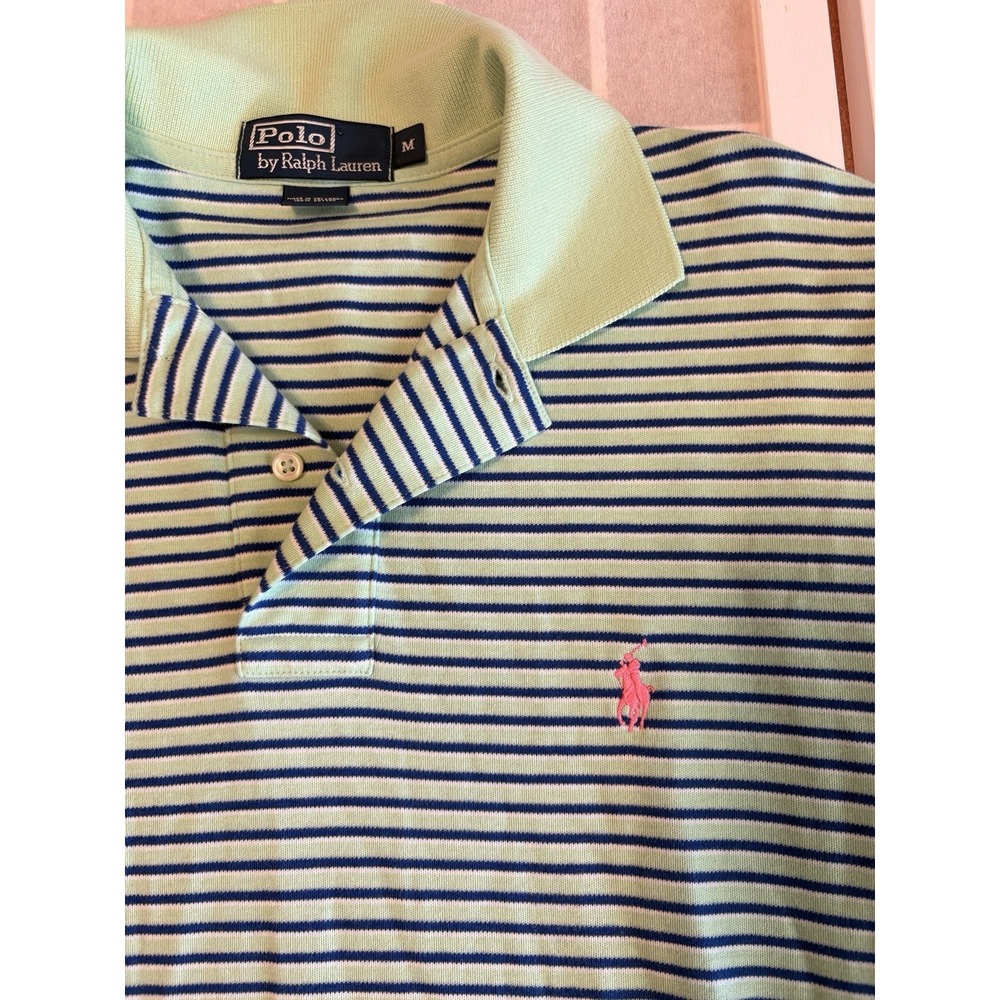 Polo Ralph Lauren Sz M Classic Fit Shirt Short Sleeve Polo Striped 100% Cotton